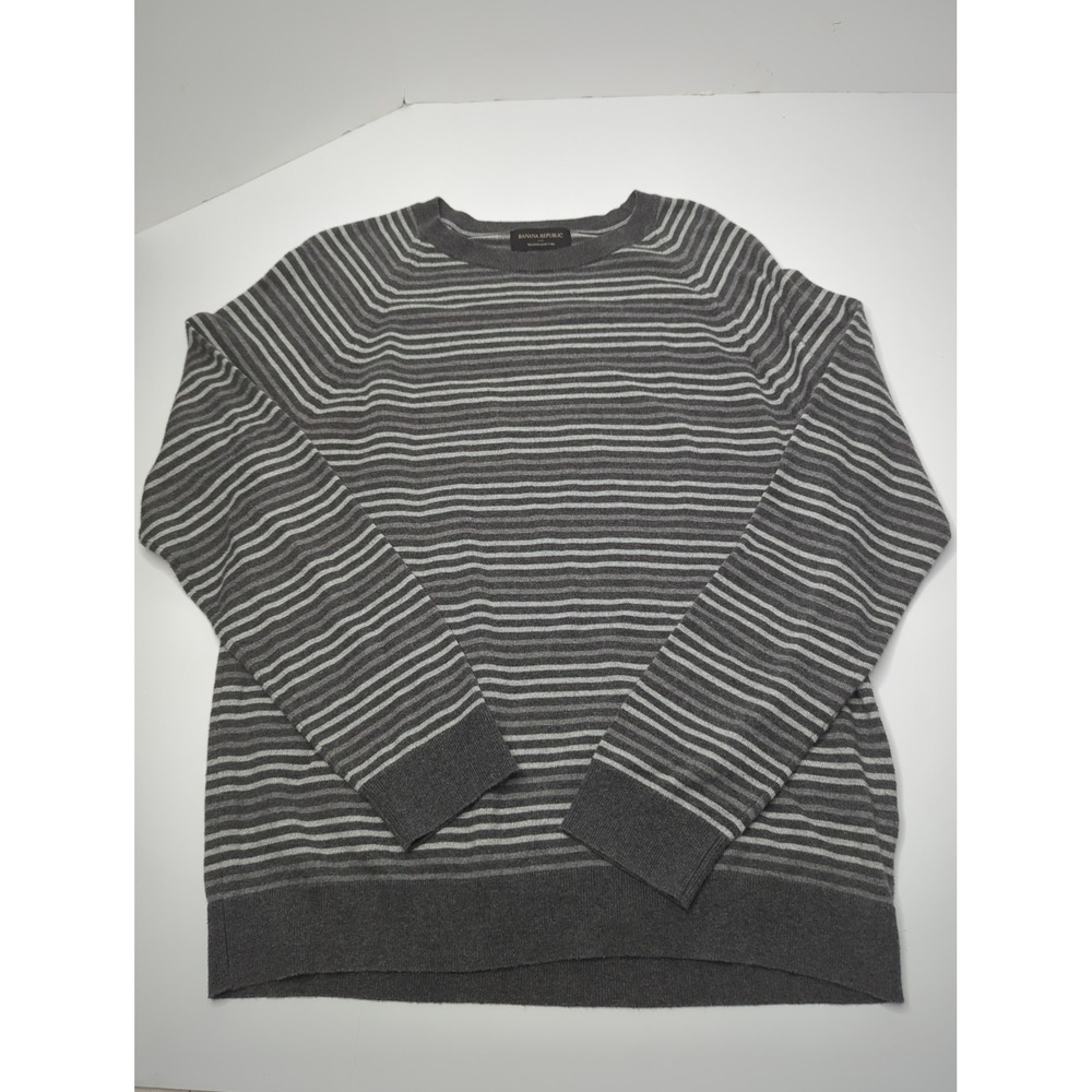 Banana Republic Mens L Gray Striped Cotton Cashmere Sweater Quiet Luxury Indie